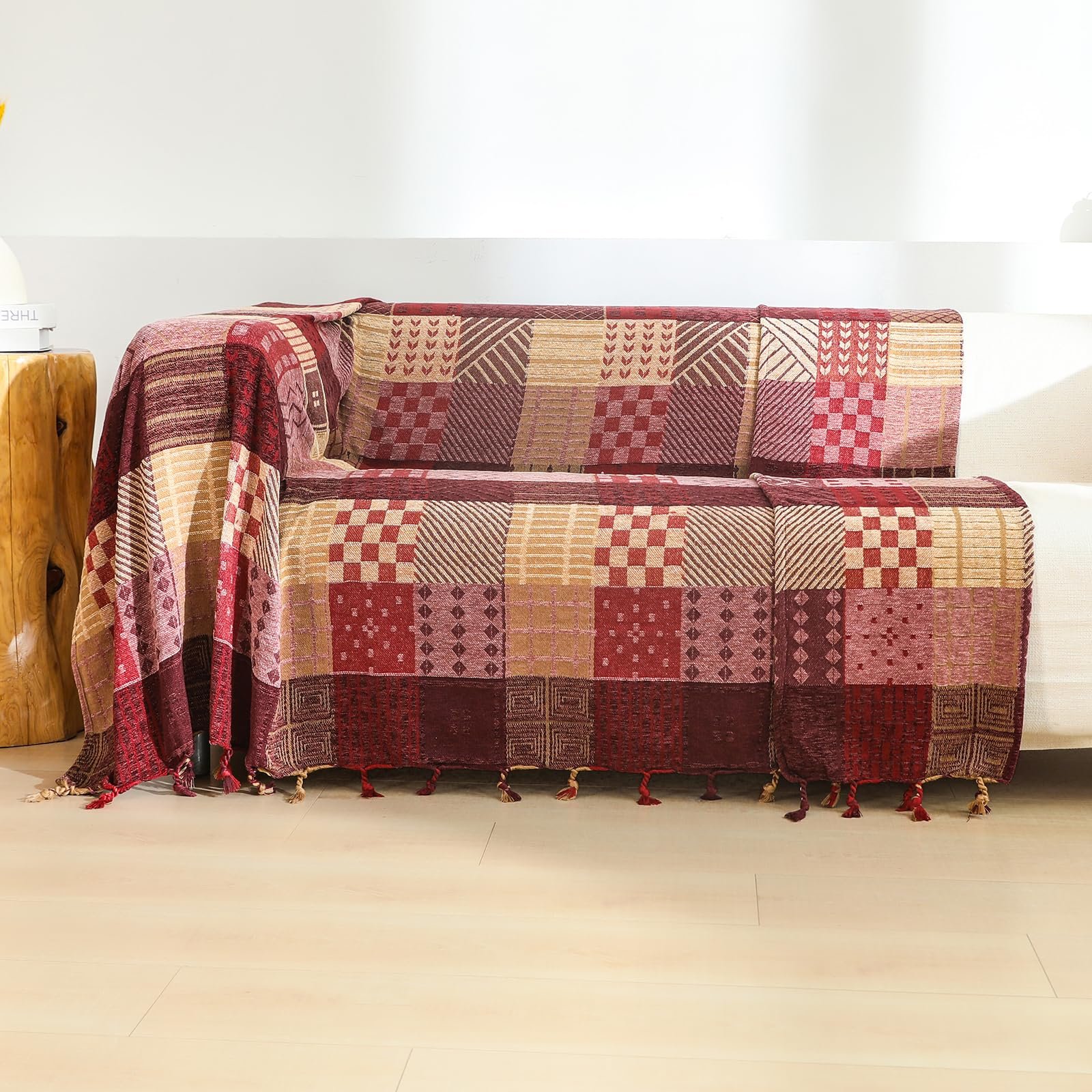 Покривало ткане Chenille HOORDRY Візерунок, двосторонній плед з бахромою, фото №7