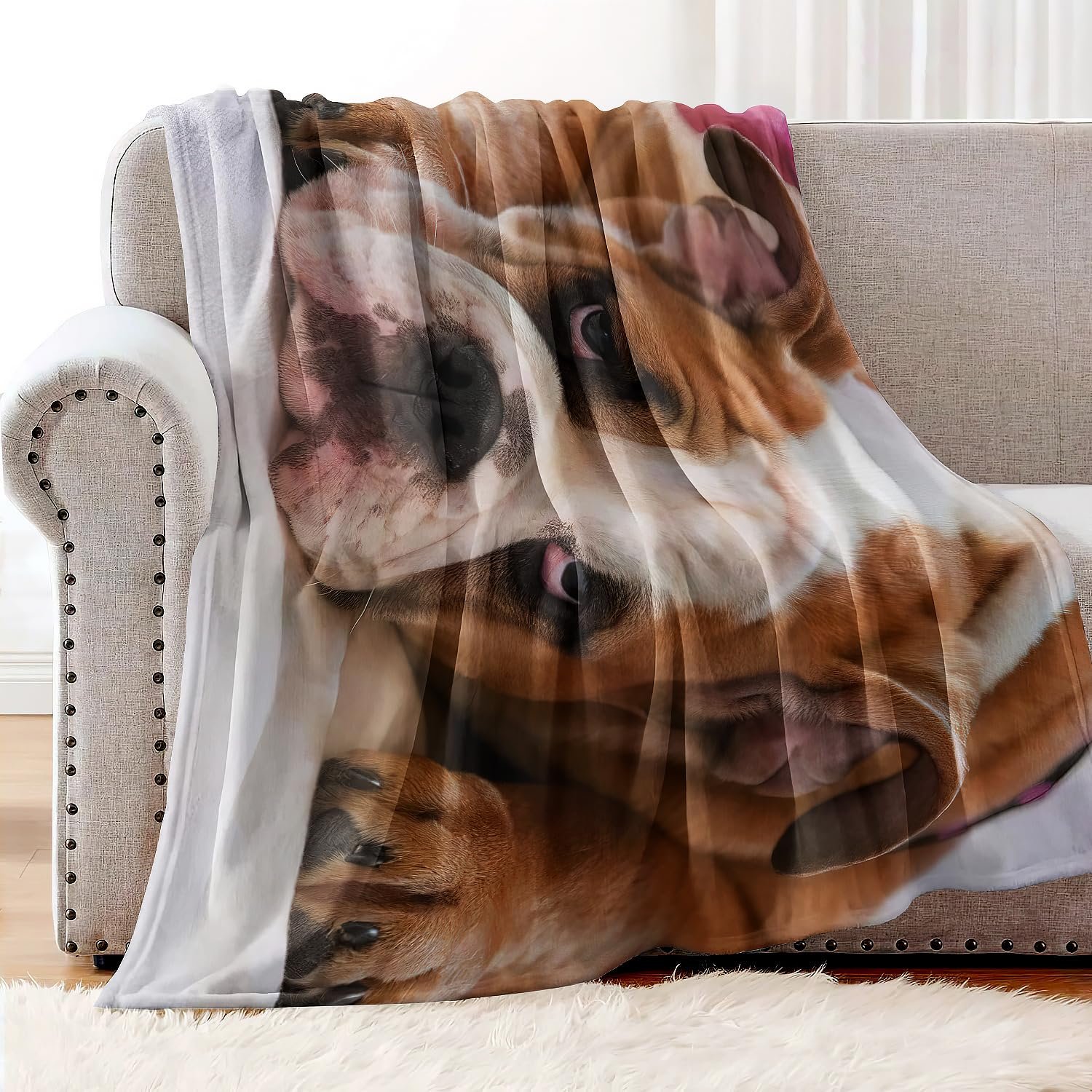 Одеяло YISUMEI 150 x 200 см Мягкое фланелевое флисовое одеяло Английский бульдог, фото №3