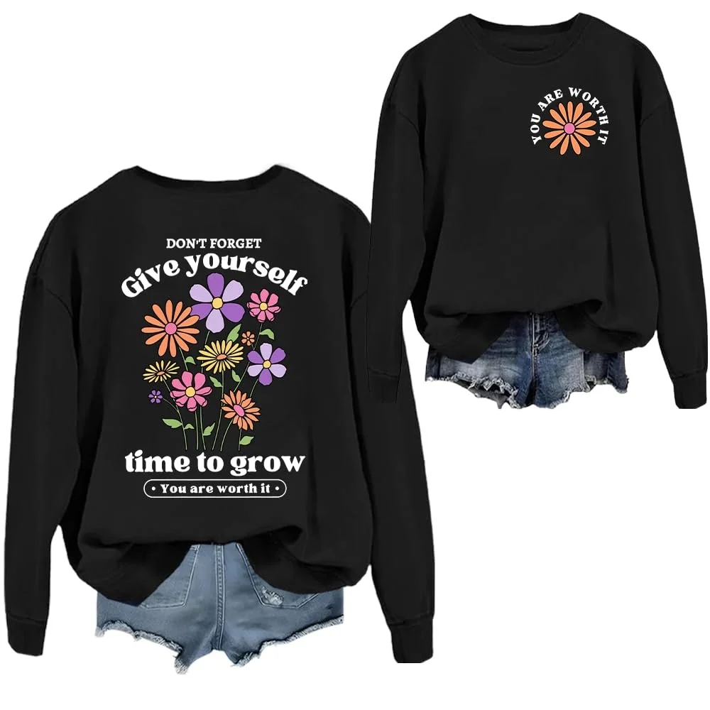 Не забывайте давать себе время на рост, вы этого стоите, свитшот, не забывайте давать себе время на рост, фото №1