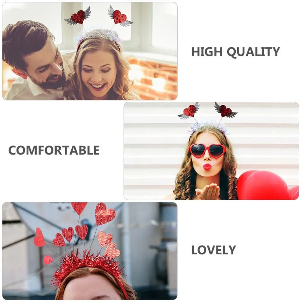 Обруч для волосся Amosfun з сердечками, 2 шт, червоний, фото №3