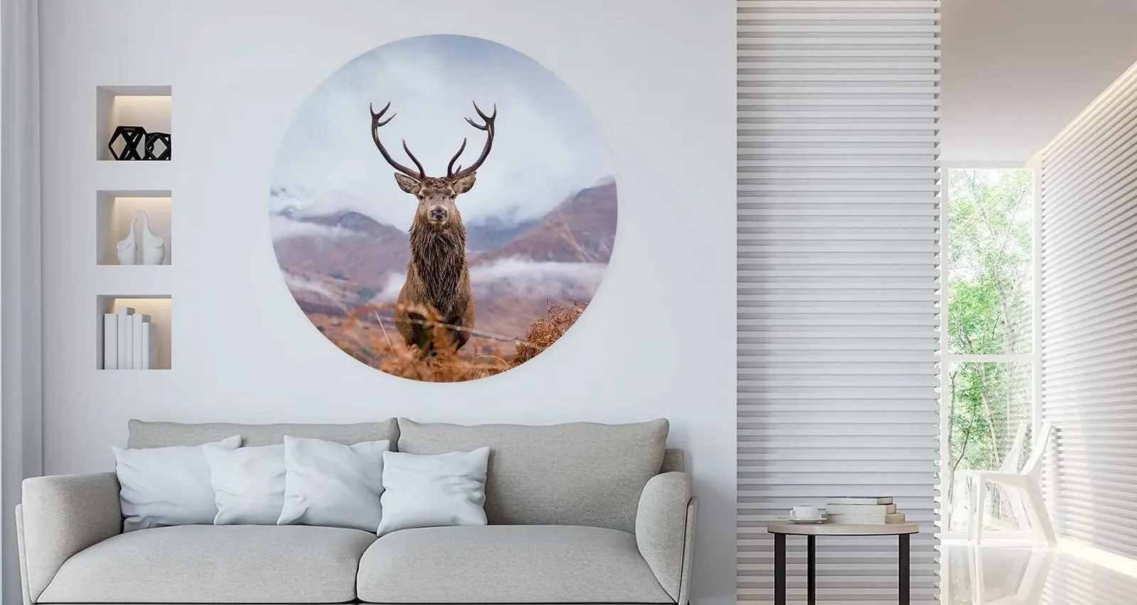 3D Наклейка на стіну Muralo Round Deer Animal Mountains 100 x 100 см, фото №3