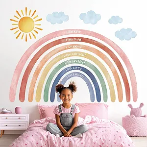 Наклейка на стіну DECOWALL FH4-2432 Акварельна веселка та цитати Велика Різнокольорова synthetic.ua - Фото 1