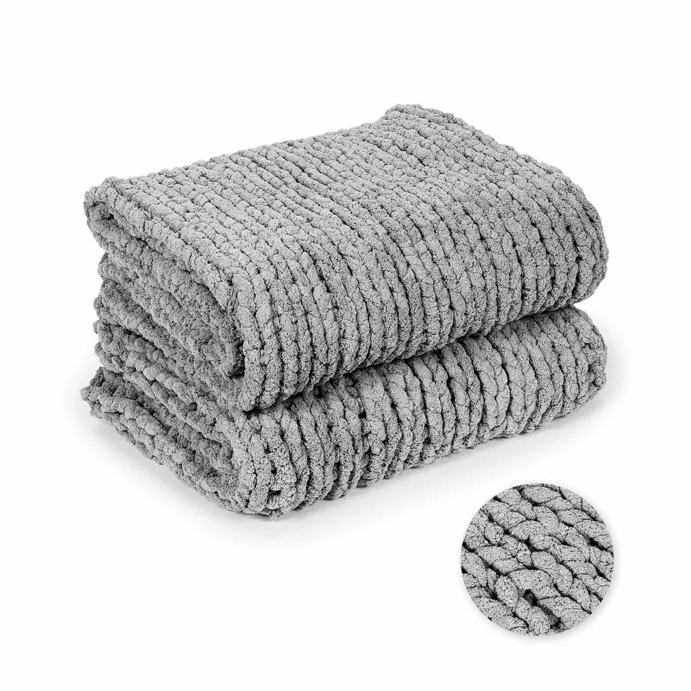 В'язаний плед MKS. Chenille Cuddly 125 x 180 см, вовняний, великий, сірий, фото №1