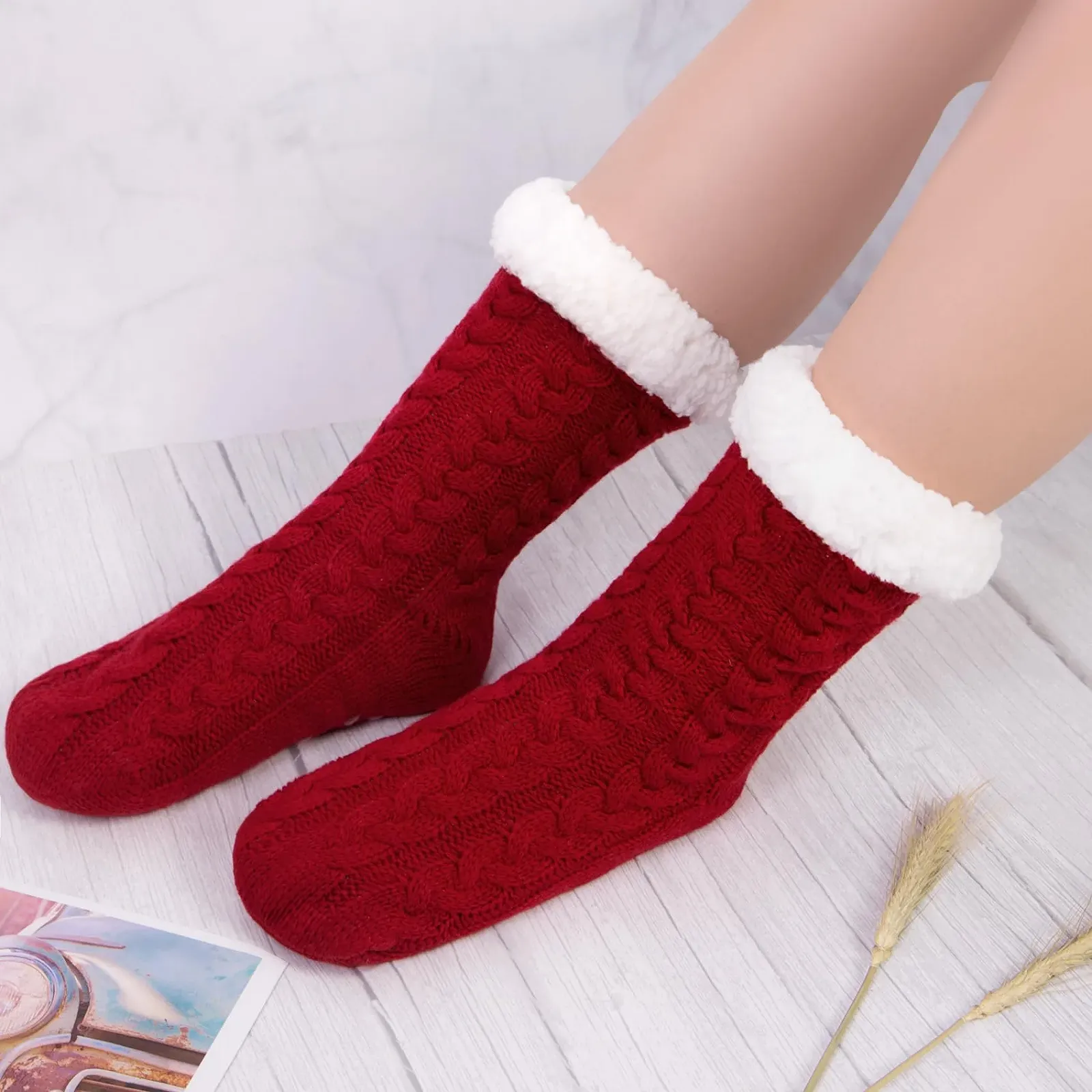 2 пари шкарпеток-стоперів жіночі, теплі, зимові, пухнасті, протиковзкі, для дому, фото №5