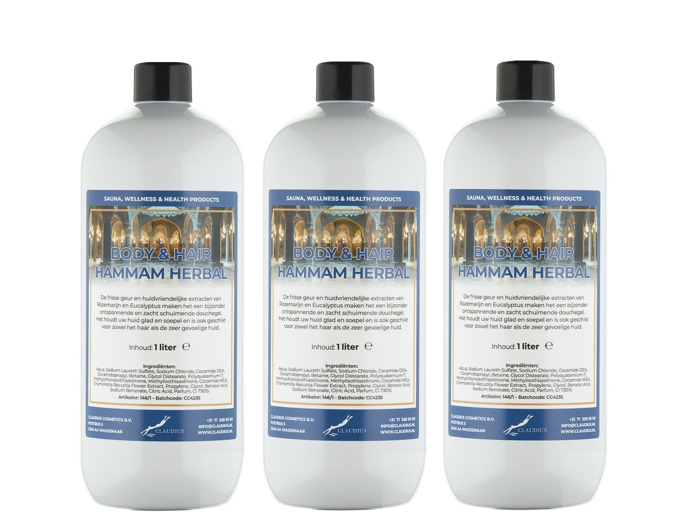 Гель для душу та шампунь Hammam Herbal Body & Hair 2 в 1 1 л (набір із 3 шт.), фото №1