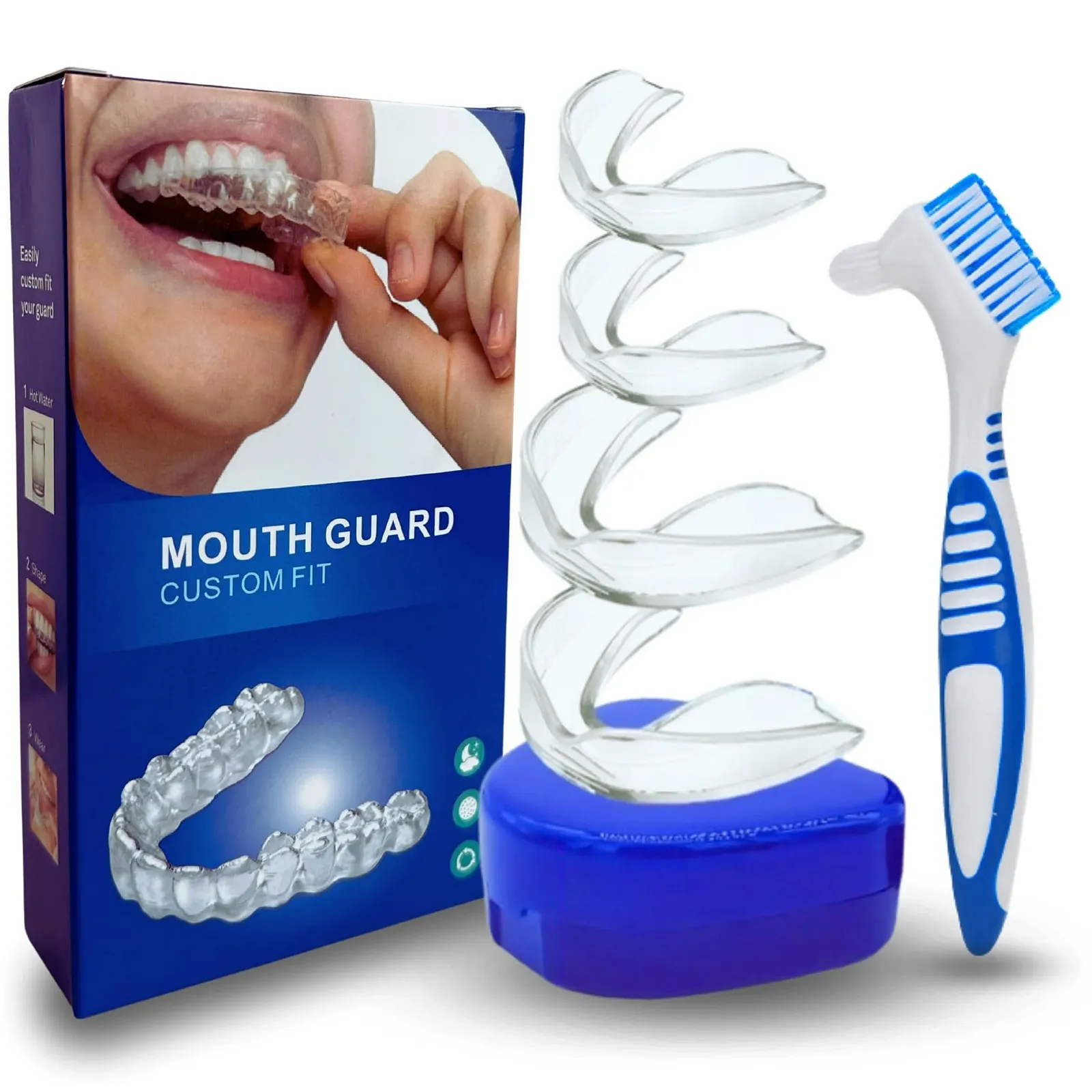 Розвантажувальна шина від бруксизму, 4 штуки та 2 розміри, включає щітку, капу для сну, фото №1