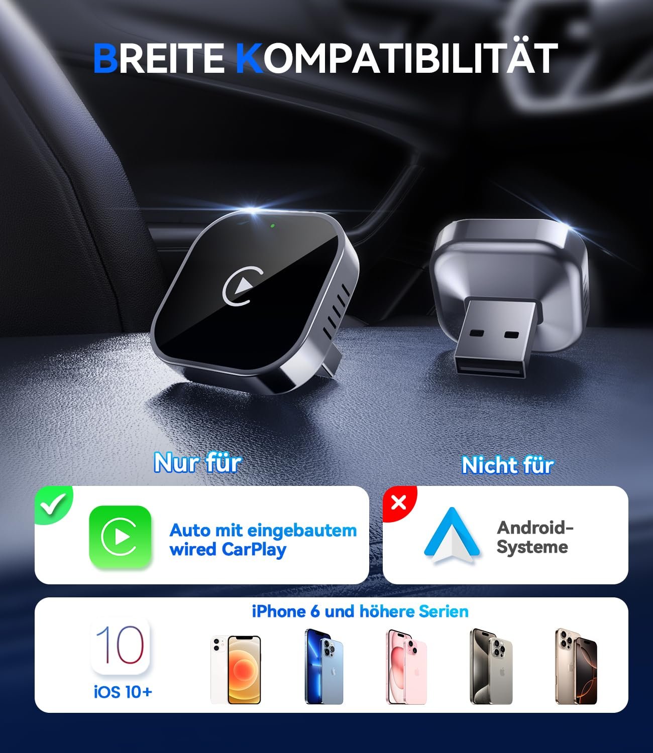 Адаптер CarPlay бездротовий Jumpeak 2025, USB, для автомобілів з CarPlay, чорний, фото №8