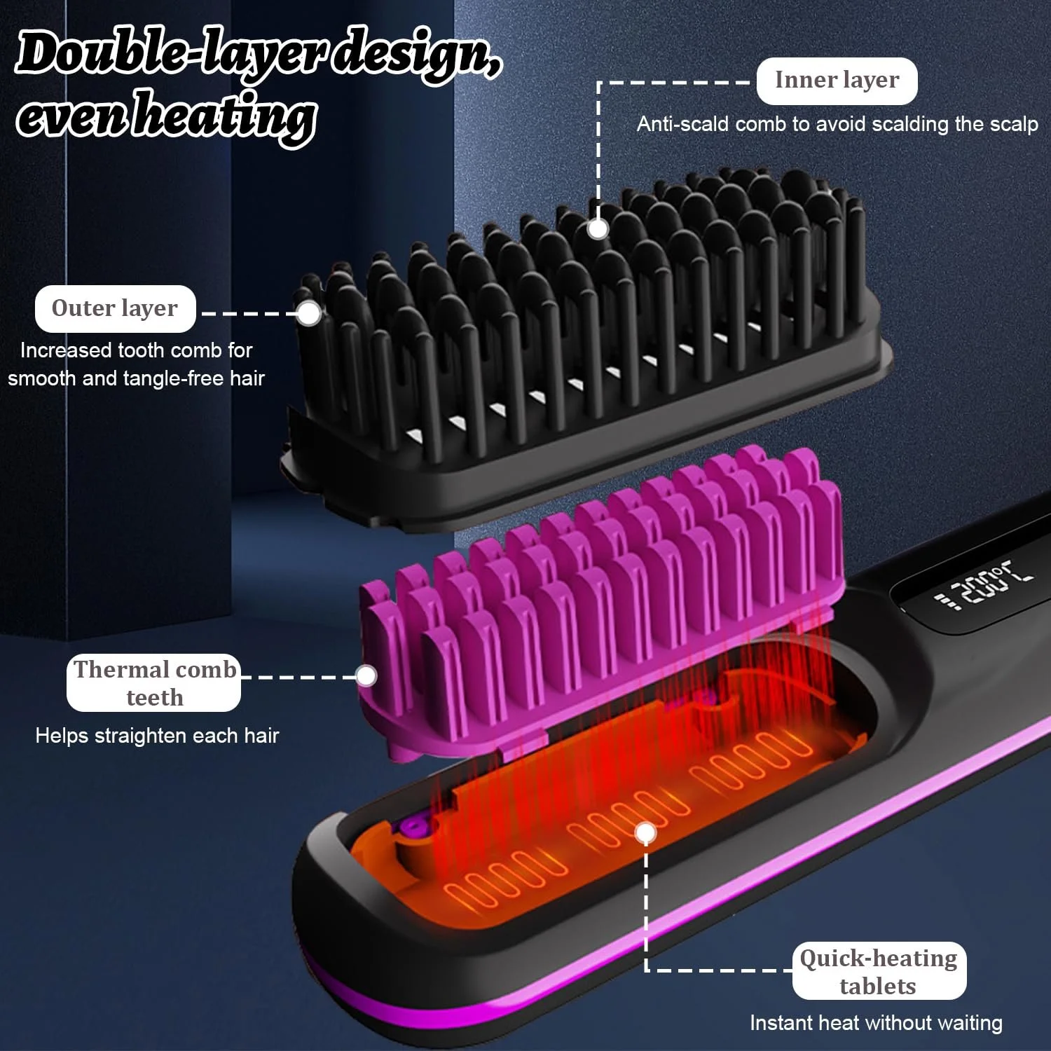 Щітка-випрямляч Ka-bellos 2026 Wireless 160 °C - 200 °C LED 3 температурні режими, фото №4 Щітка-випрямляч Ka-bellos 2026 Wireless 160 °C - 200 °C LED 3 температурні режими, фото №4