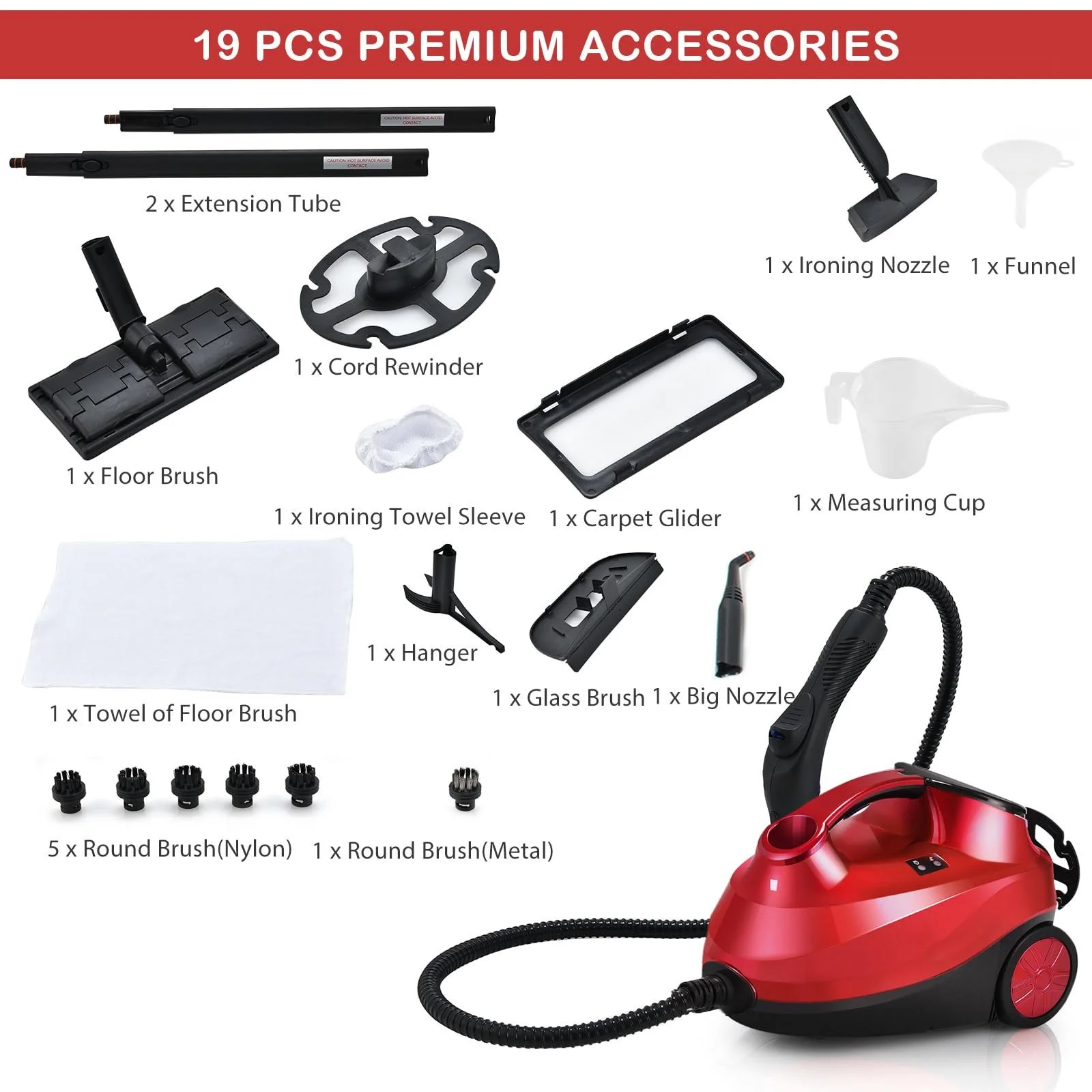 Пароочиститель SOARS 2000 Вт 4 бар 1.5 л с 19 аксессуарами Красный, фото №6 Пароочиститель SOARS 2000 Вт 4 бар 1.5 л с 19 аксессуарами Красный, фото №6