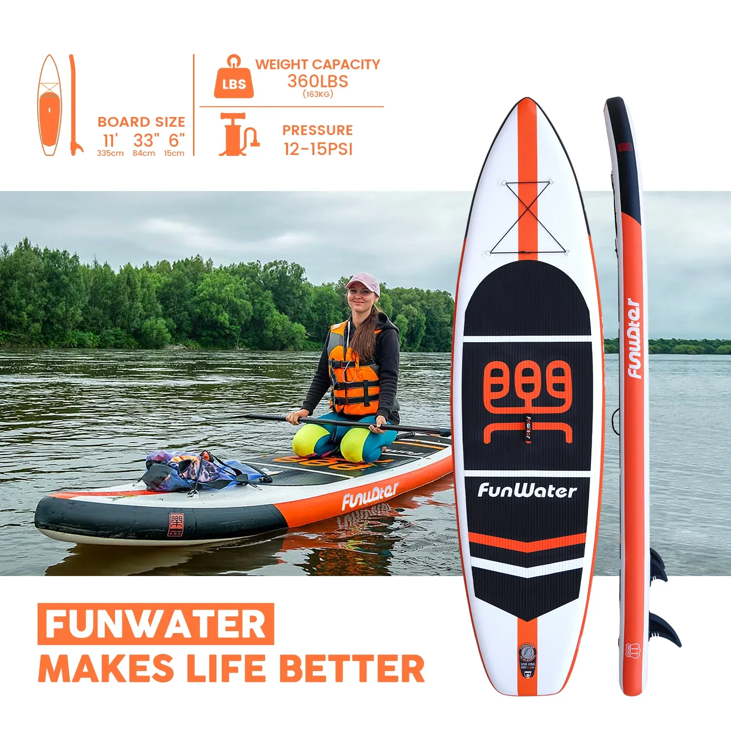 Надувна SUP дошка FunWater Orange, фото №3