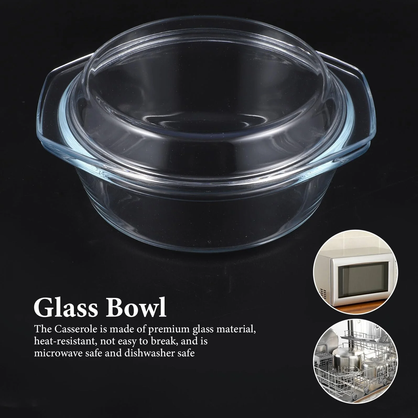 Форма для запікання скляна з кришкою кругла термостійка прозора, фото №9