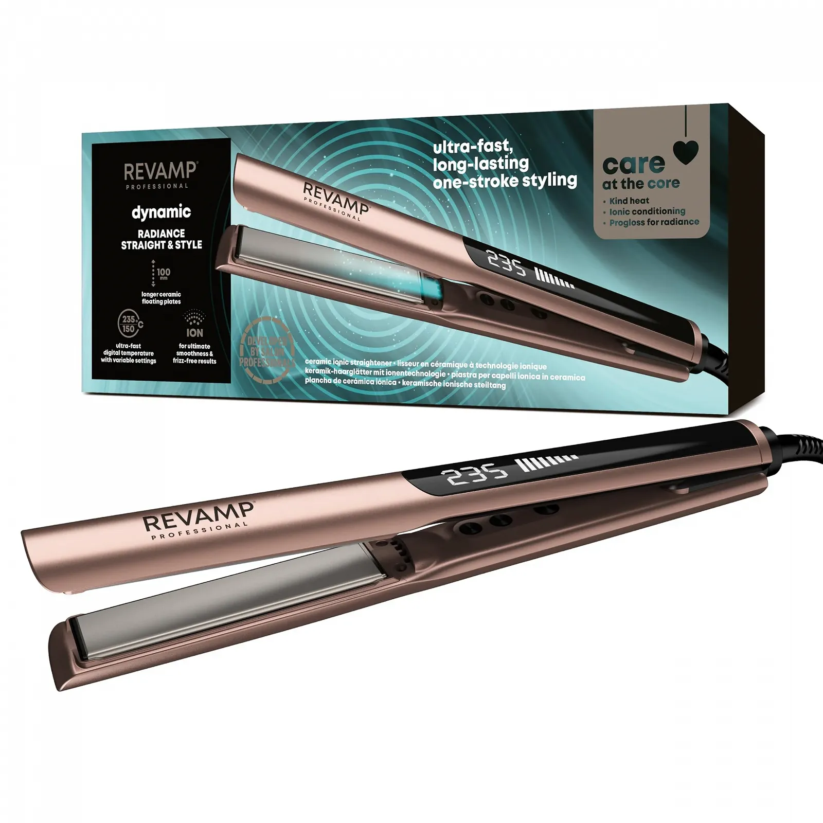 Выпрямитель для волос REVAMP Dynamic Radiance Straight & Style Ion керамический с удлиненными пластинами, фото №1 Выпрямитель для волос REVAMP Dynamic Radiance Straight & Style Ion керамический с удлиненными пластинами, фото №1