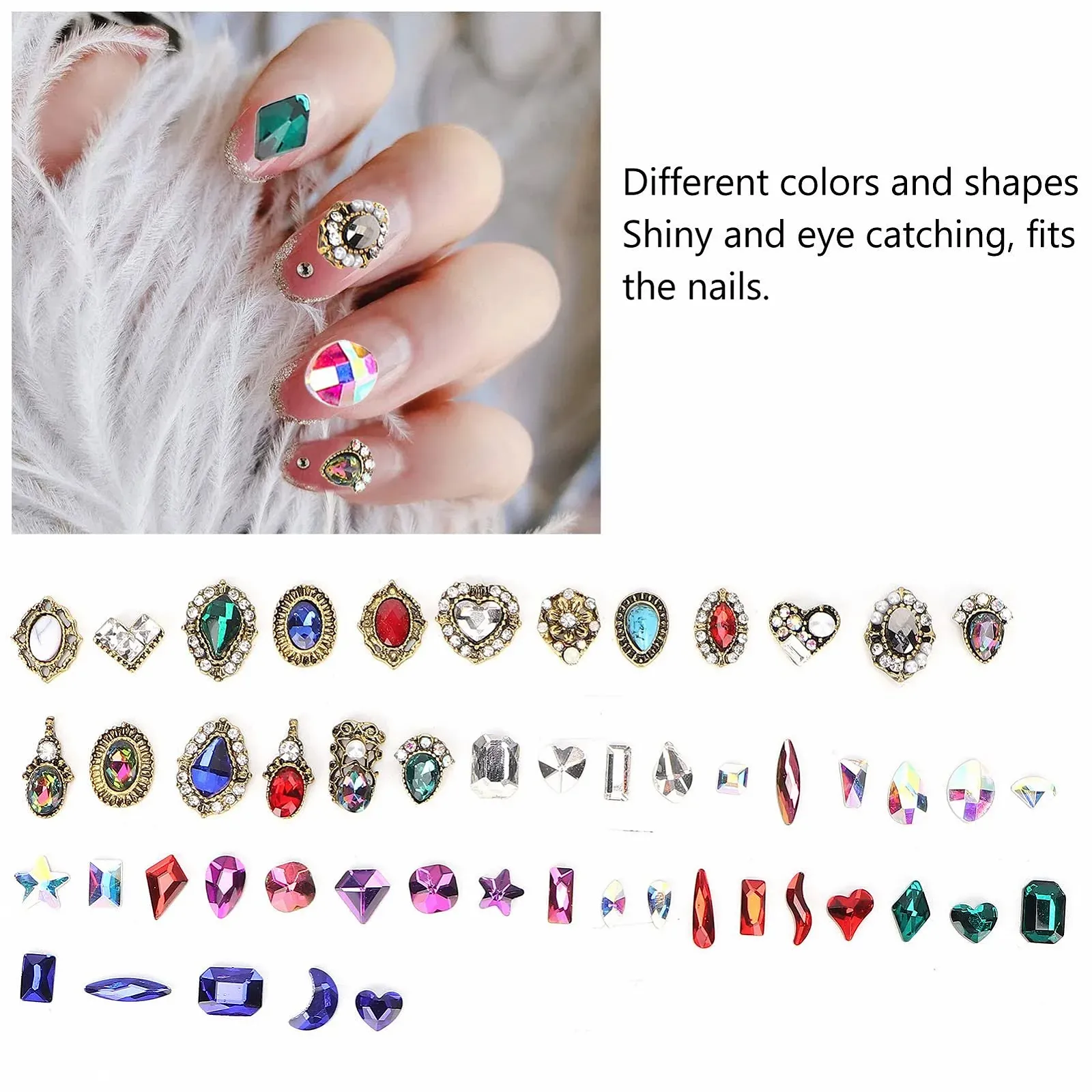 Стрази для нігтів з коробкою, 24 шт, різнокольоровіS, різні форми, фото №5