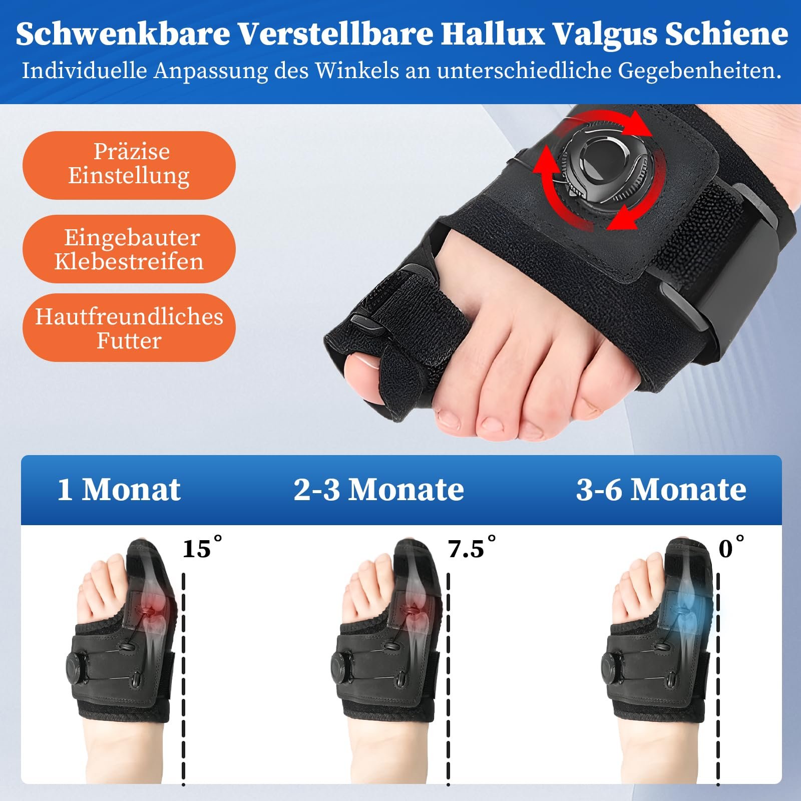 Разделитель для пальцев Hallux Valgus для левой ноги, регулируемая шина, фото №3