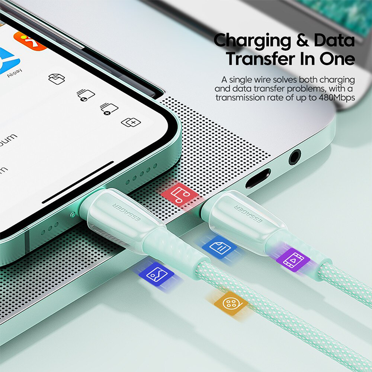 Зарядный кабель Rainbow White ESSAGER USB to Lightning 3A 1метр, фото №3