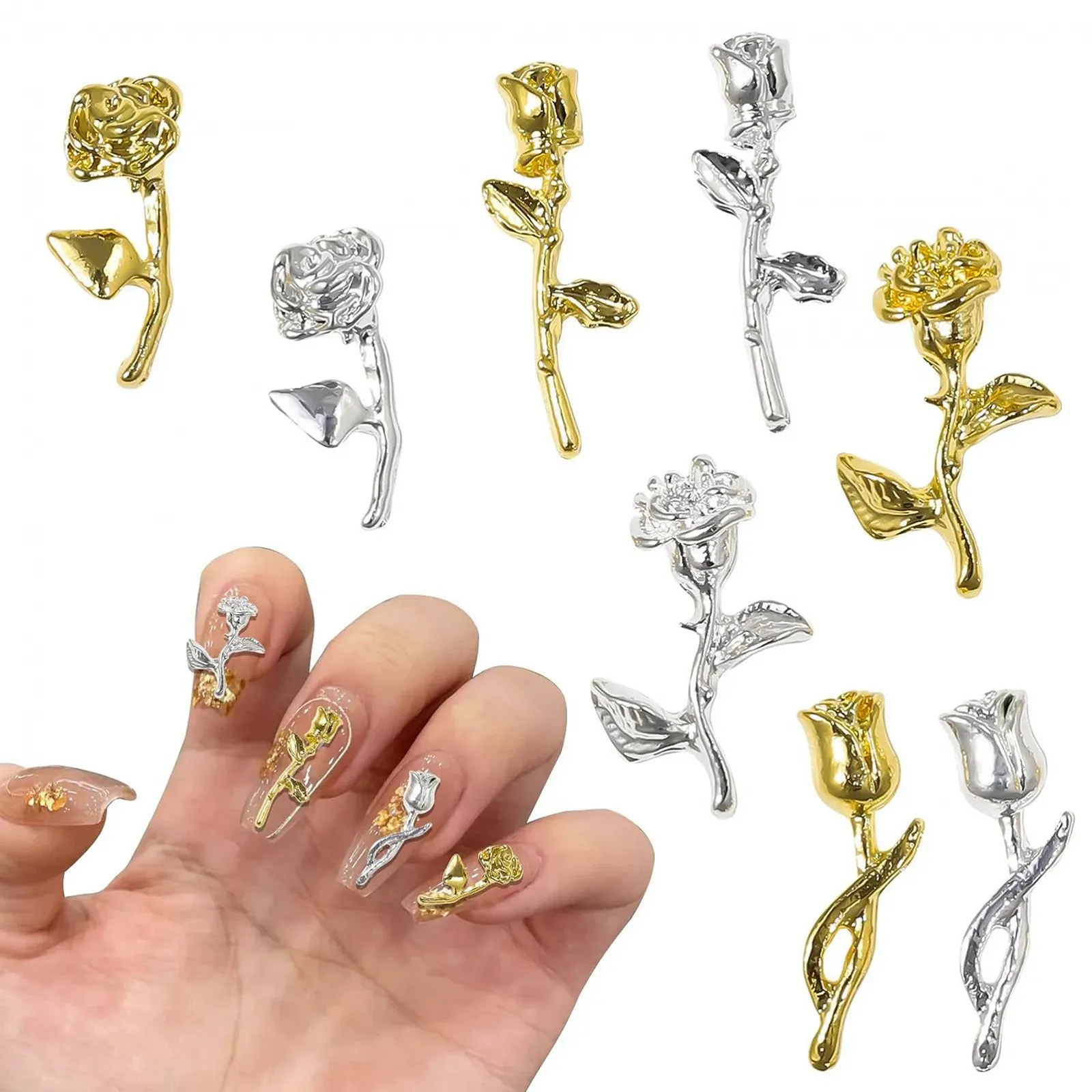 3D Троянда Сплав 40шт Золотий, Срібний, фото №1 3D Троянда Сплав 40шт Золотий, Срібний, фото №1