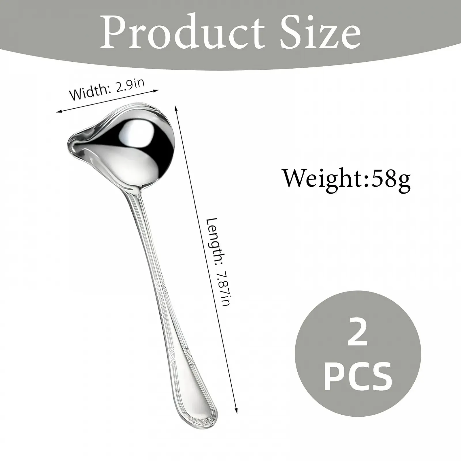 Набір з 2 соусних ложок з носиком, супова з нержавіючої сталі, 20 см, фото №2