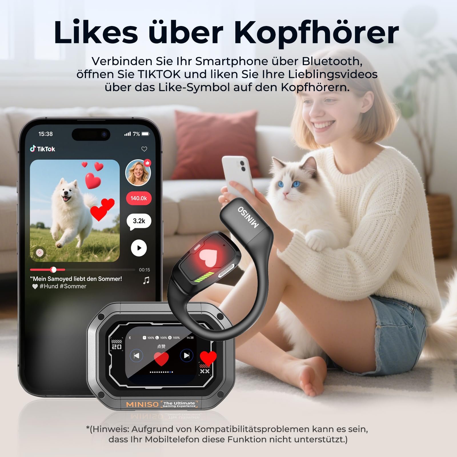 Наушники-переводчик MINISO M98 AI, 3-в-1 с приложением, 134 языка перевода, с сенсорным ЖК-экраном, с открытым ухом для обучения, путешествий, фото №5