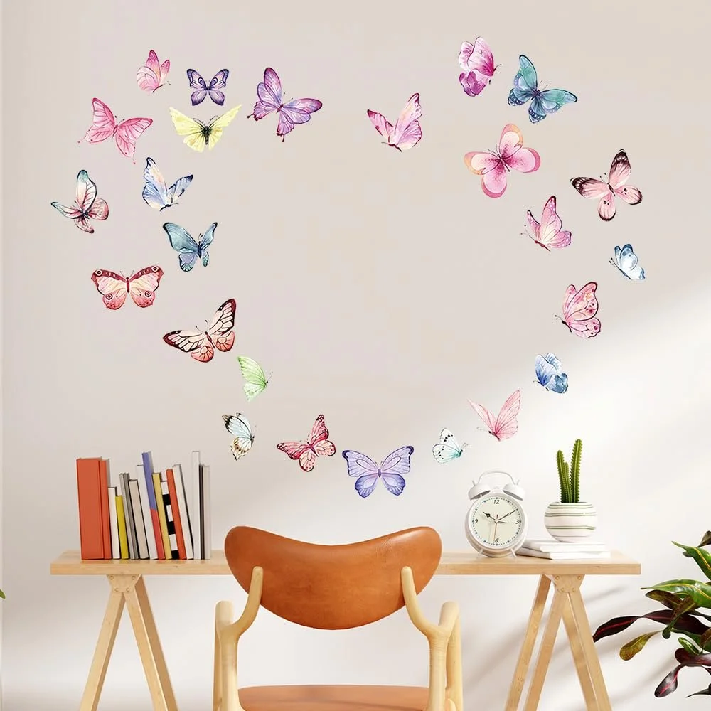 Наклейки на стіну milaosk Набір 150 шт. Метелики Самоклеючі Різнокольорові Рожеві, фото №6