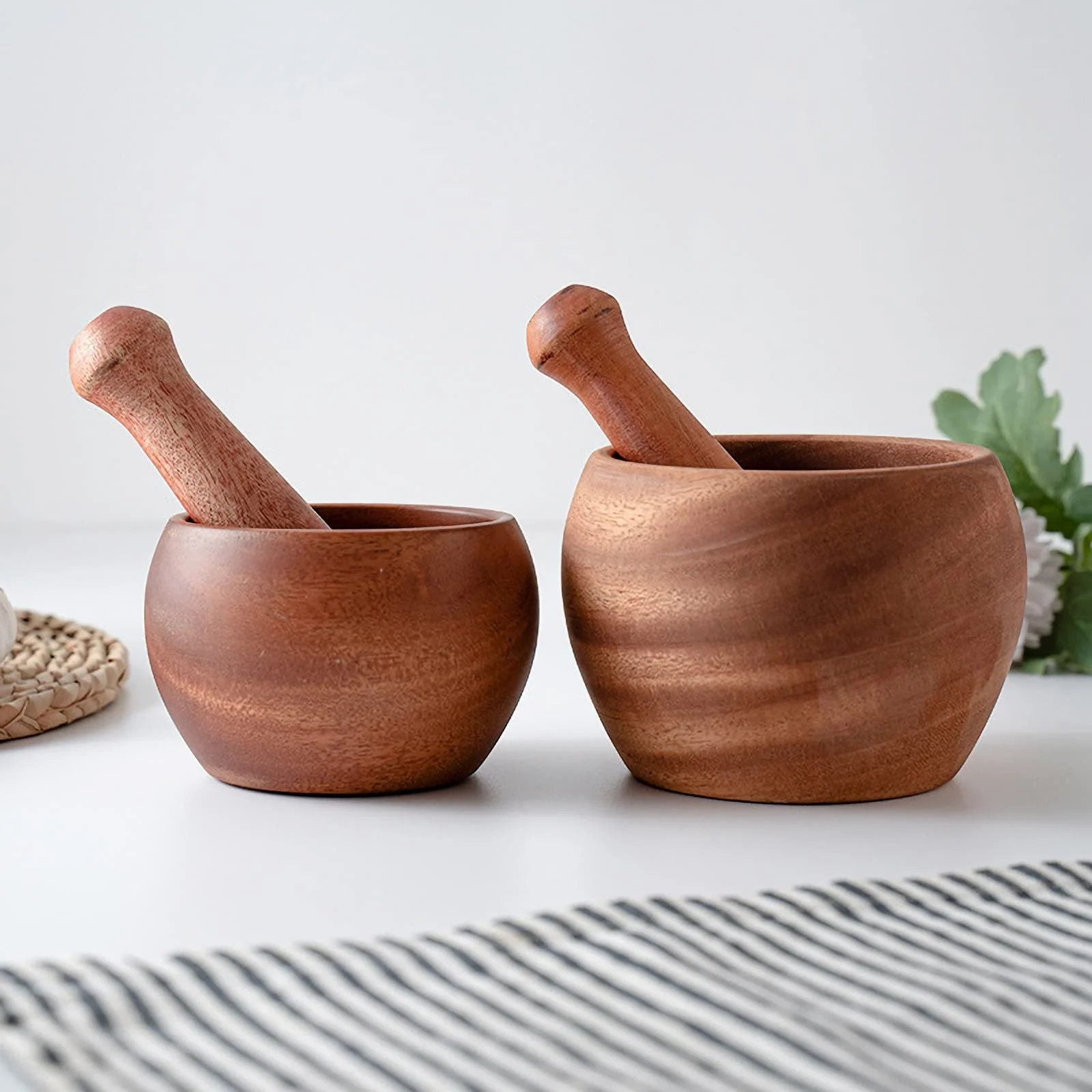 Набір ступки і товкачика дерев'яний багатоцільовий для подрібнення спецій, горіхів і часнику, фото №5