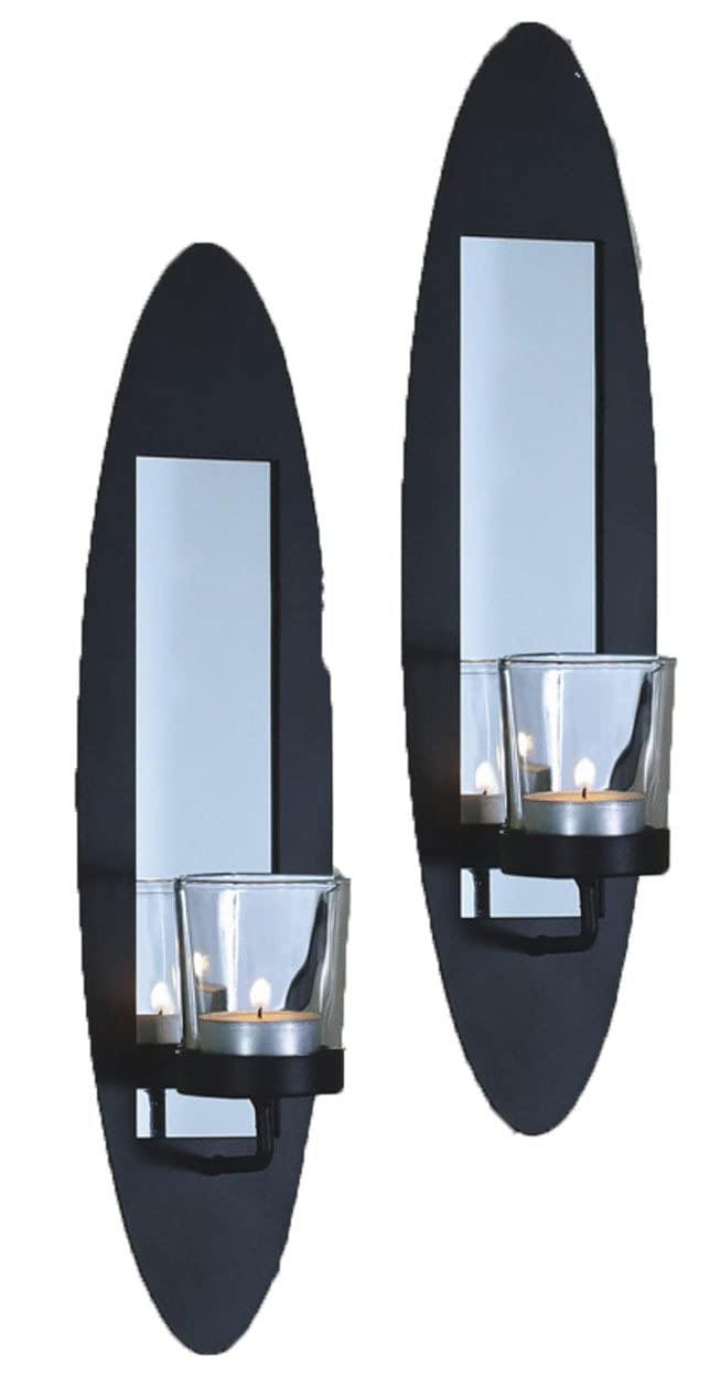 Свічник Novaliv 2 х Стінні з металу зі склом 6,5 x 9 x 36 см Чорний, фото №6