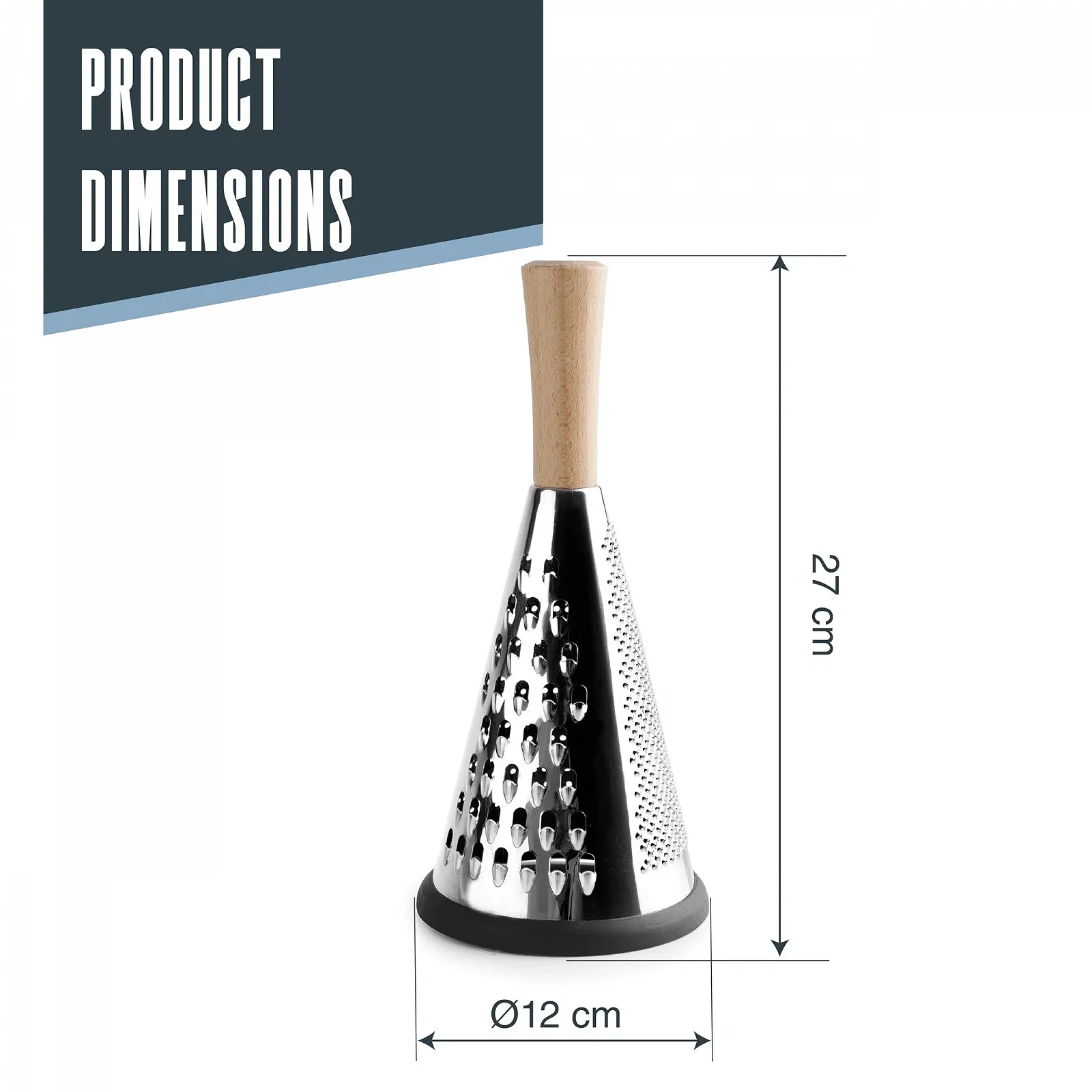 Терка конічна Lacor 61366, нержавіюча сталь, ручка з бука, три типи сіток, нековзна основа, фото №2