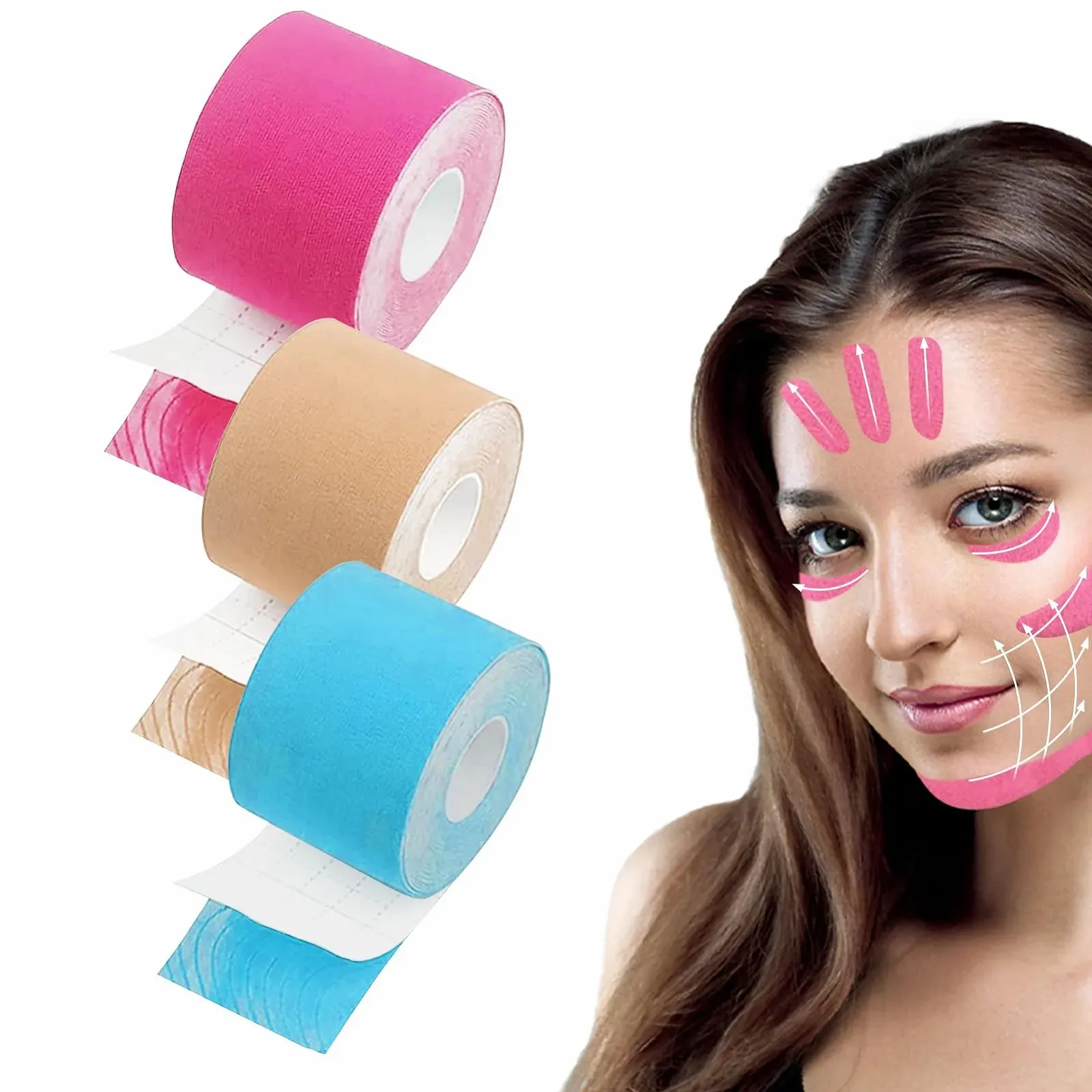 Стрічка для підтяжки обличчя HANIUTTY 2,5 см x 500 см, бежевий, тілесний, синій, фото №1
