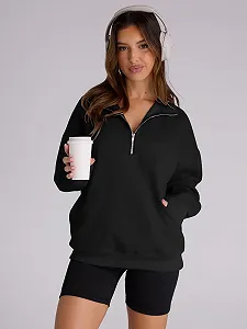 Женская толстовка на молнии Famulily однотонная с длинными рукавами свободного кроя зимняя флисовая с капюшоном и карманом S-XL synthetic.ua - Фото 1