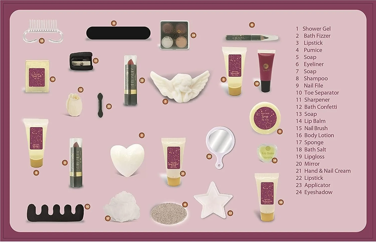 Адвент-календар краси для жінок 2024 - Догляд за тілом і макіяж, Різдвяний календар для жінок - 46 x 34 x 4 см, фото №4