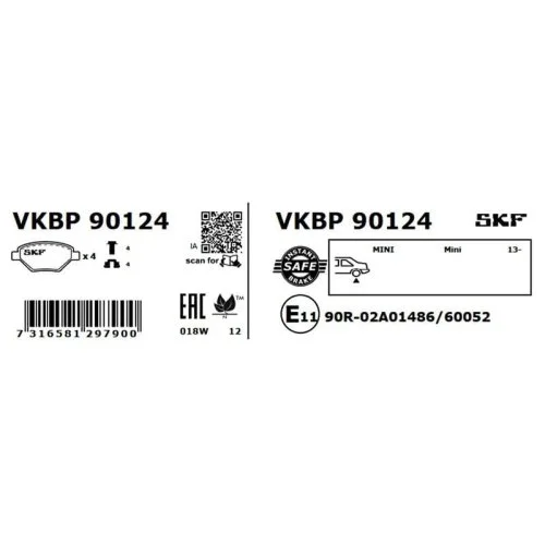 Комплект тормозных колодок SKF VKBP 90124 для MINI задняя ось, фото №2 Комплект тормозных колодок SKF VKBP 90124 для MINI задняя ось, фото №2