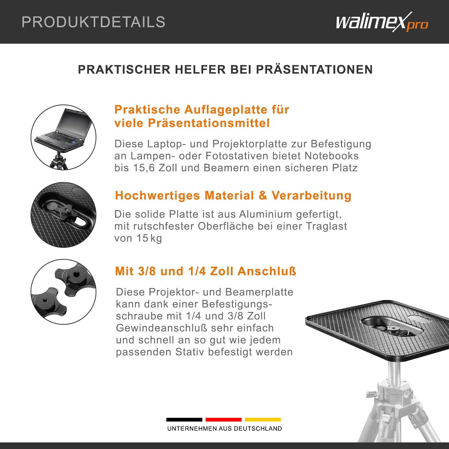 Пластина для ноутбука и проектора Walimex Алюминий 36 x 26 см, фото №3