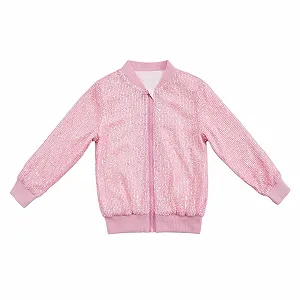 Пиджак для девочки Generisch с блестками, однотонный, с длинными рукавами, на молнии, детский, праздничный, блестящий - Фото 1