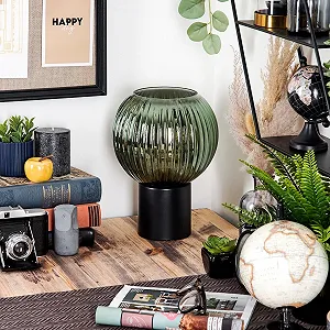 Настільна лампа HOFSTEIN Koyoto метал/рифлене скло Ø 20 см E27 Чорний/Зелений synthetic.ua - Фото 1