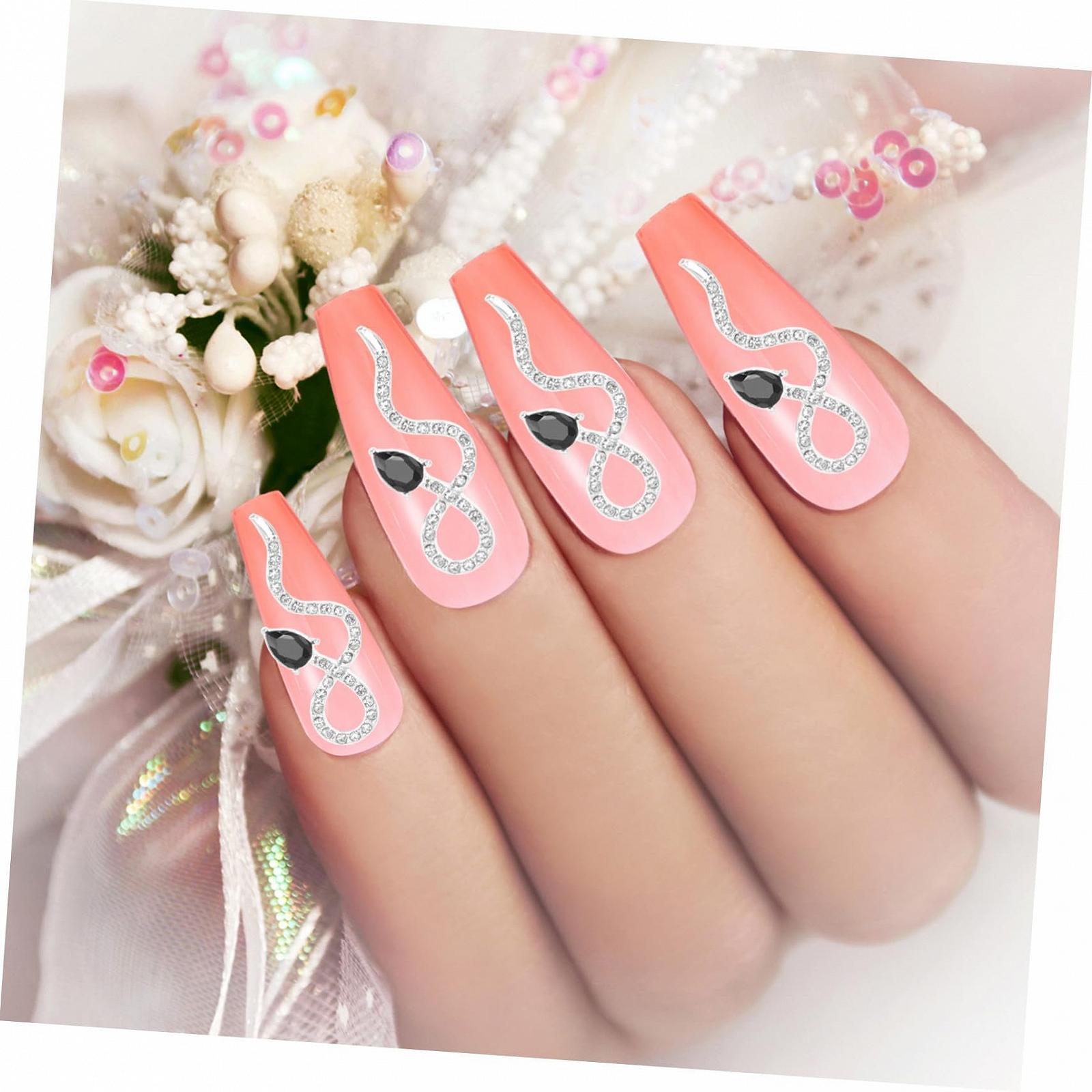 Украшения для ногтей в форме змеи Homoyoyo, набор 4 шт, из металлического сплава со сверкающими стразами, фото №2