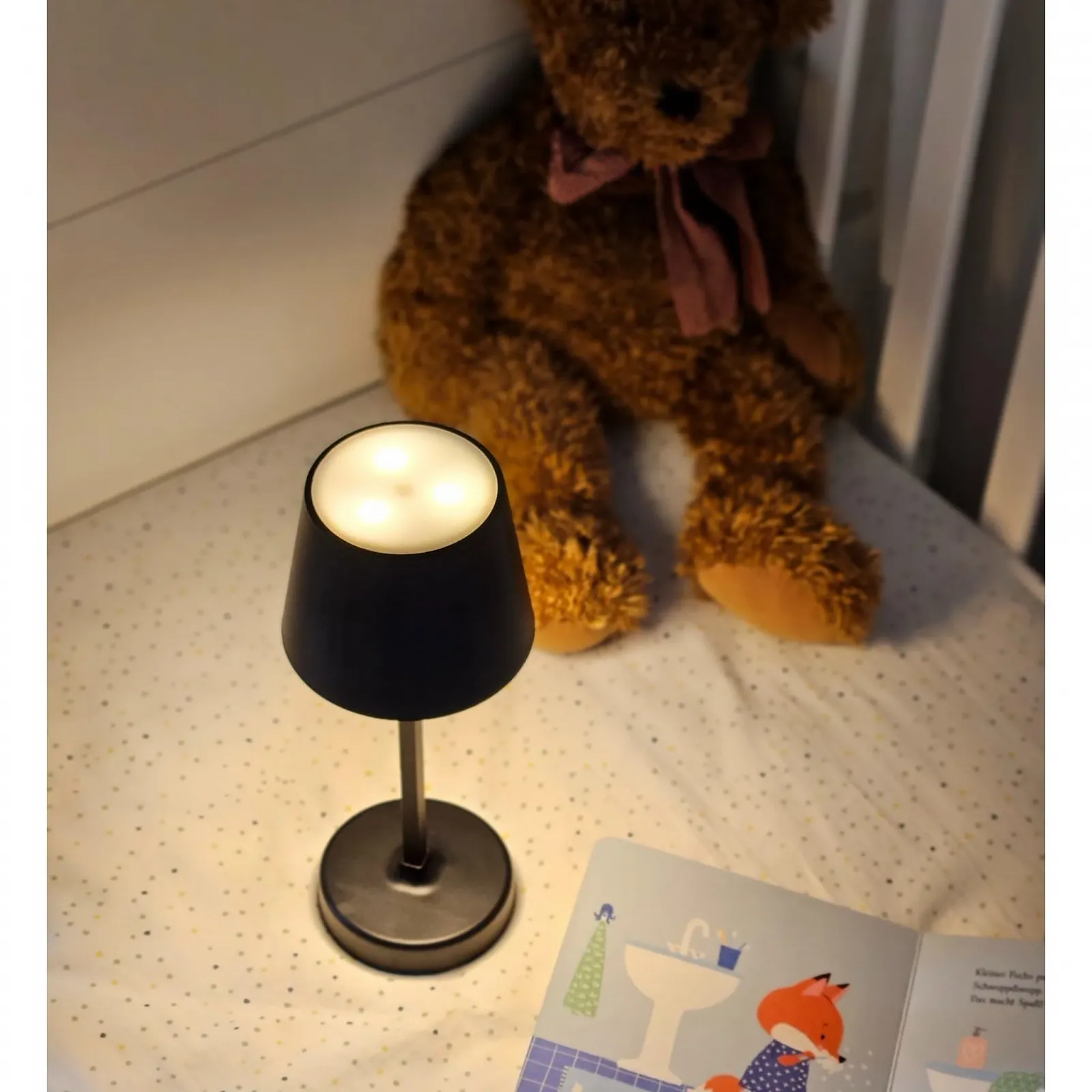 Настільна лампа LED Батарейки Сенсорна 27 см Чорна гладка, фото №5