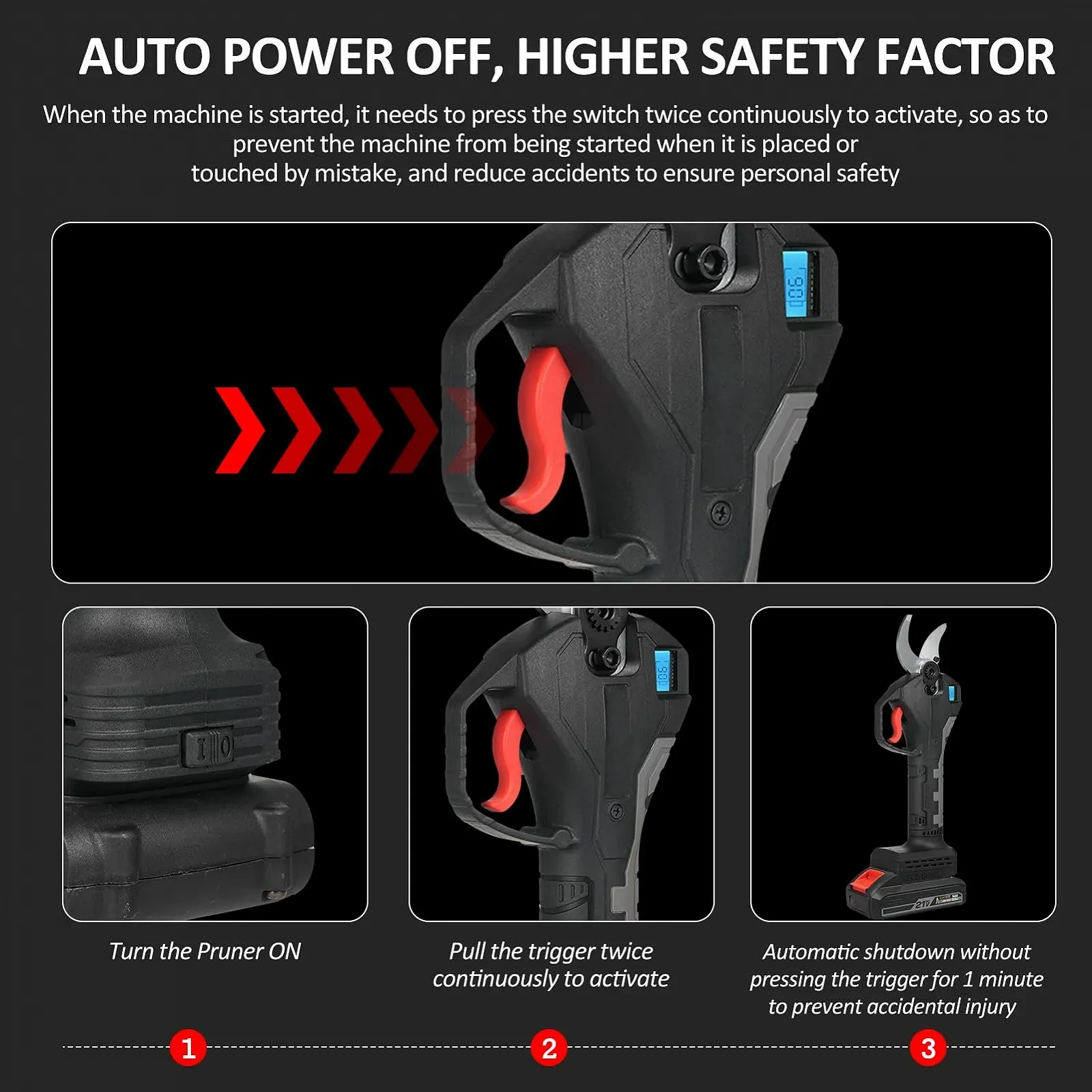 Секатор KKnoon електричний акумуляторний, діаметр зрізу 30-40 мм, з безщітковим двигуном і РК-дисплеєм, фото №4