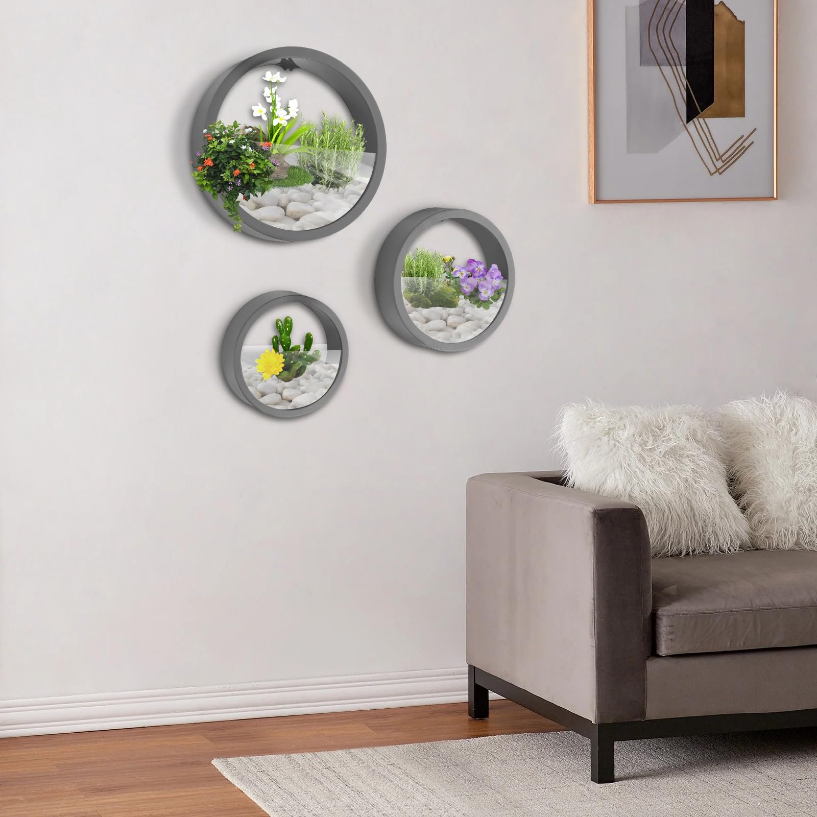 Настінні квіткові горщики 3 шт. Круглі ABS Сірий, фото №5 Настінні квіткові горщики 3 шт. Круглі ABS Сірий, фото №5