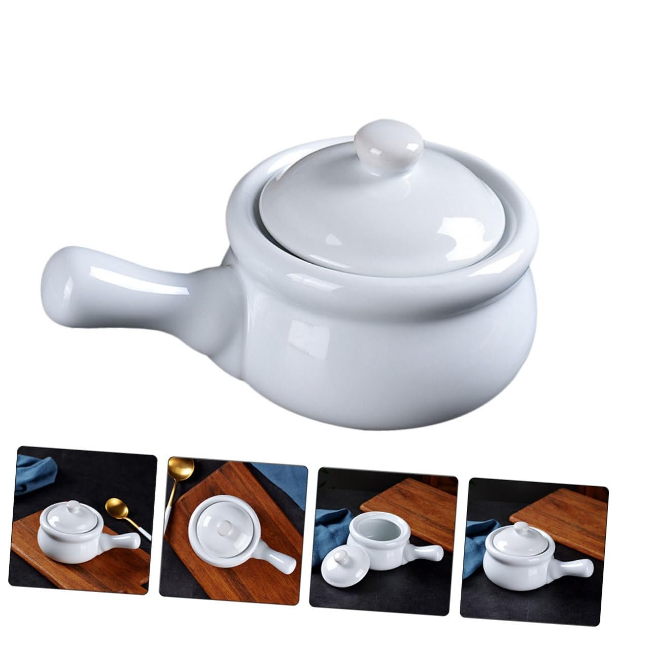 Кастрюля для запекания керамическая с крышкой маленькая толстостенная для супа и тушения, фото №7