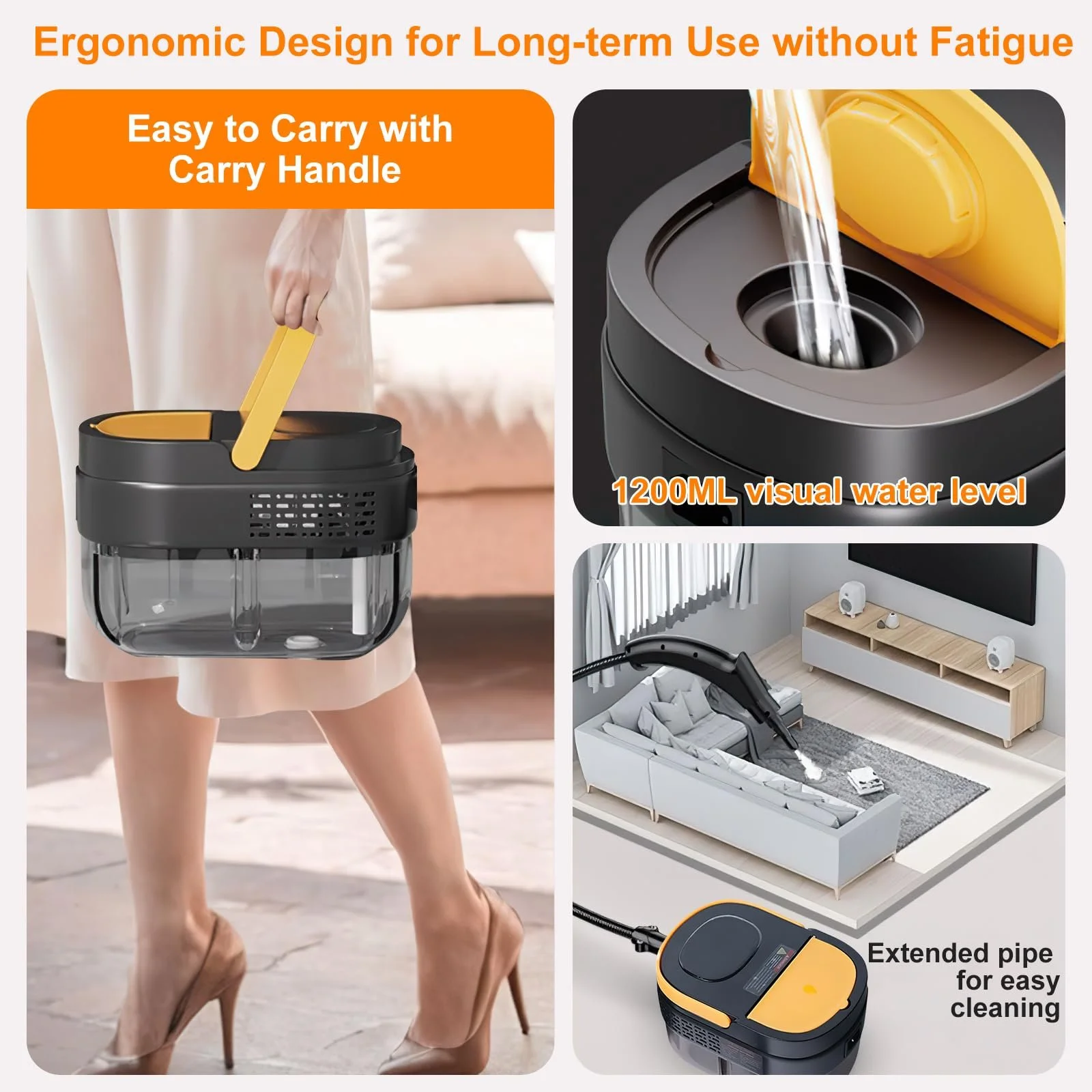 Ручний пароочисник 2500 W 1600 мл 3 bar 3 швидкості, фото №5