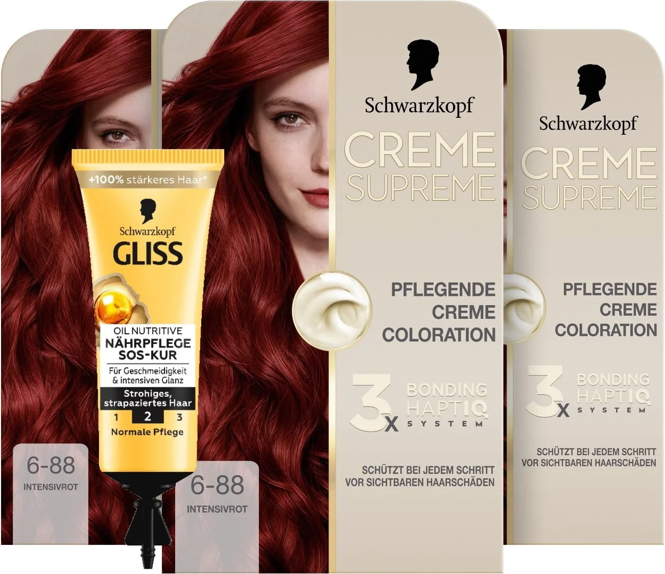 Фарба для волосся Schwarzkopf Creme Supreme Coloration 6-88 Інтенсивний Червоний (3 x 182 мл), фото №1 Фарба для волосся Schwarzkopf Creme Supreme Coloration 6-88 Інтенсивний Червоний (3 x 182 мл), фото №1