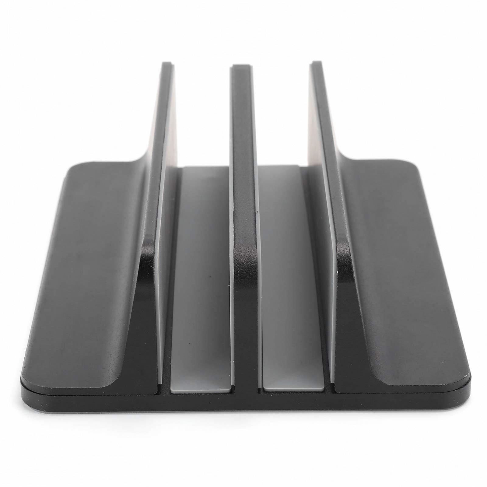 Вертикальна підставка для ноутбука регульована 2 слоти Алюмінієвий лоток-підставка з 3-стороннім силіконом для зберігання комп'ютера, планшета, книг, фото №7