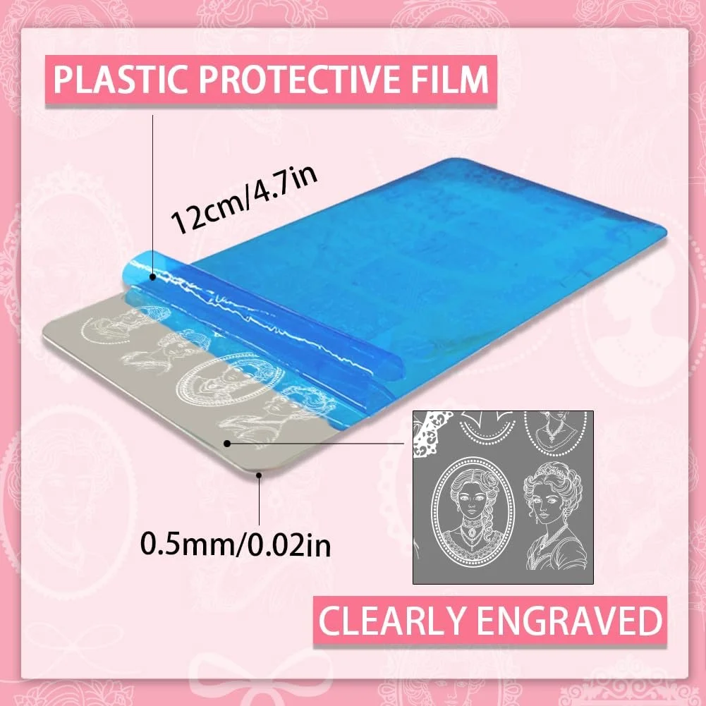 Пластины для стемпинга PH PandaHall Retro Lady Portrait 12 x 6 см 3 штуки нержавеющая сталь, фото №2