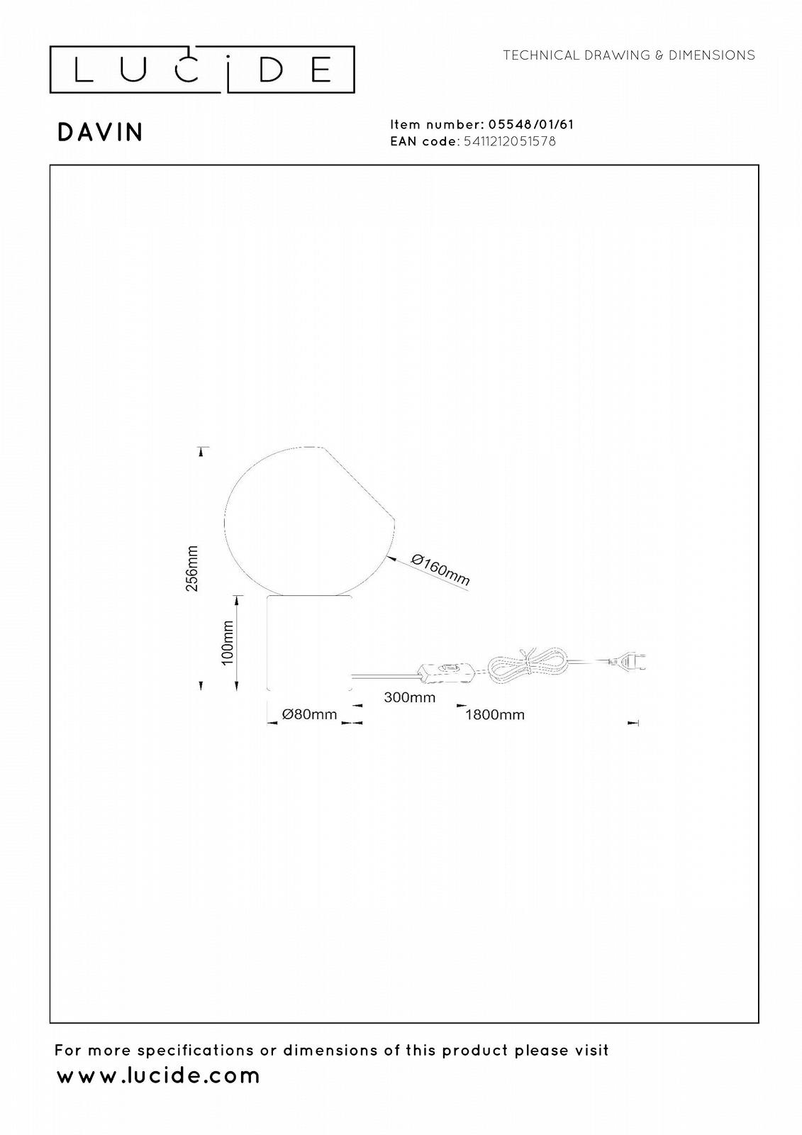 Настільна лампа LUCIDE Davin 1 x E27 Опал, фото №7