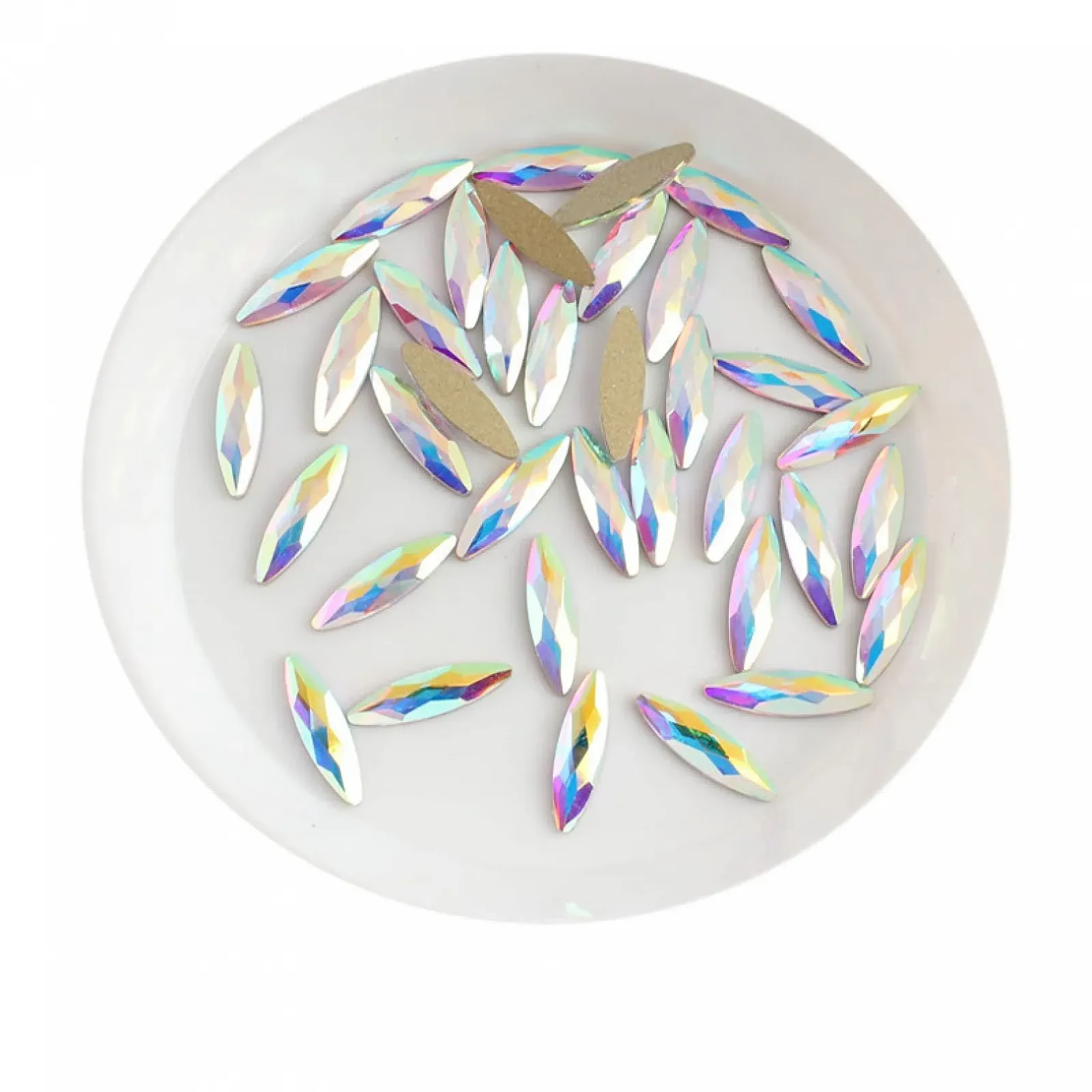 Стразы для ногтей 3D DINZHHENGYIN Длинная форма лошадиного глаза Изумрудный AB, 30 шт, фото №7