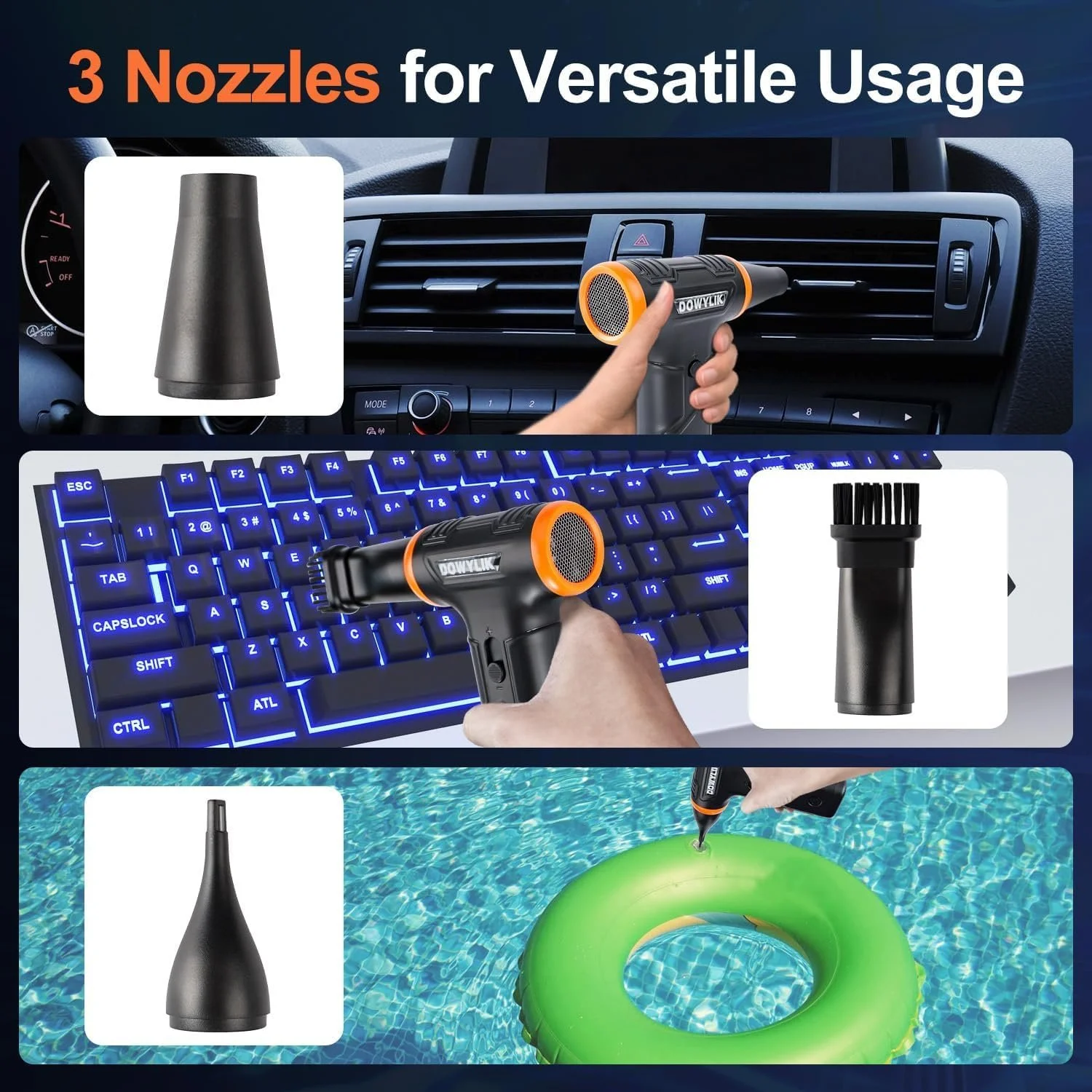 Електрична повітродувка Pejevir 220,000 RPM Акумуляторна з LED-підсвіткою та щіткою для чищення, фото №5 Електрична повітродувка Pejevir 220,000 RPM Акумуляторна з LED-підсвіткою та щіткою для чищення, фото №5