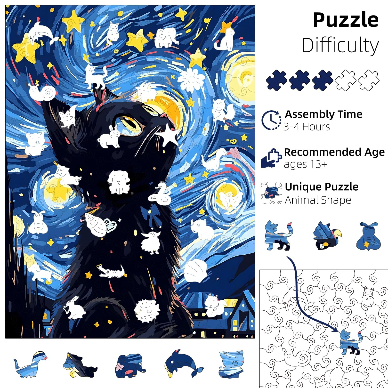 Дерев'яний пазл Кіт Унікальна форма тварин 270 елементів 28.5 x 36 см, фото №2 Дерев'яний пазл Кіт Унікальна форма тварин 270 елементів 28.5 x 36 см, фото №2