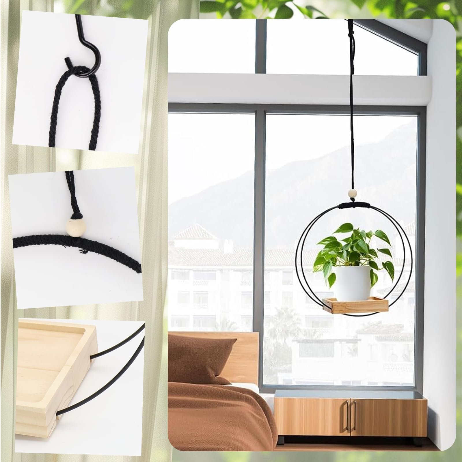 Підвісні кошики для рослин KVXXVX 2 шт метал дерево чорні, фото №4