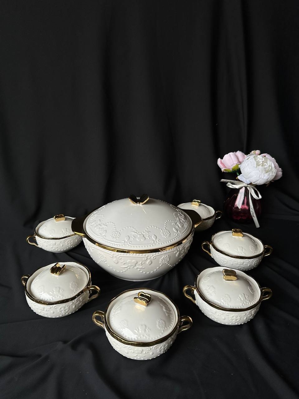 Супниця та 6 шт тарілок з кришичками, фото №1