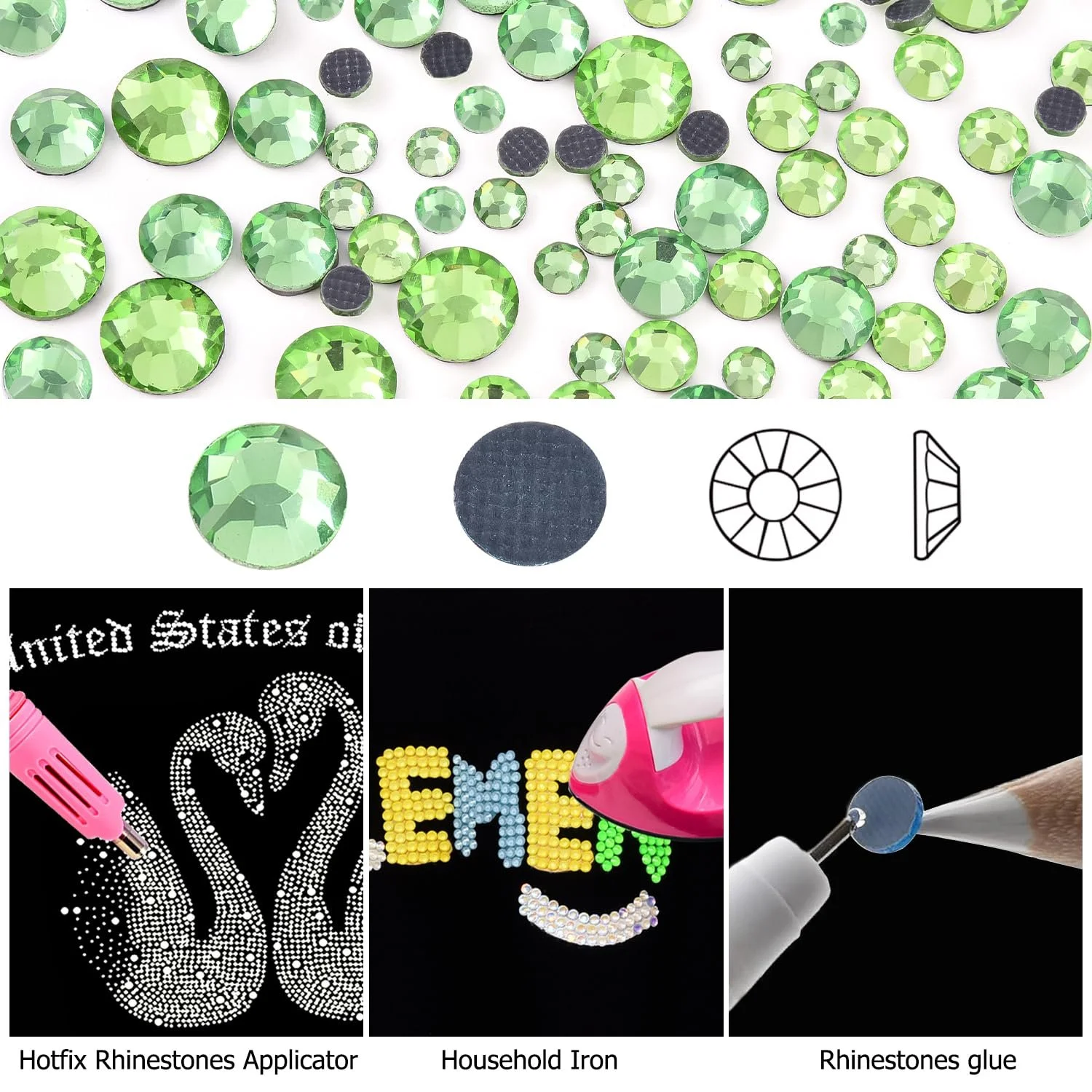 Термоклеевые стразы BLINGINBOX DMC, 2 коробки, всего 5200 штук, микс размеров, круглые кристаллы, стеклянные камни для изготовления ювелирных изделий Lt.Peridot, фото №4