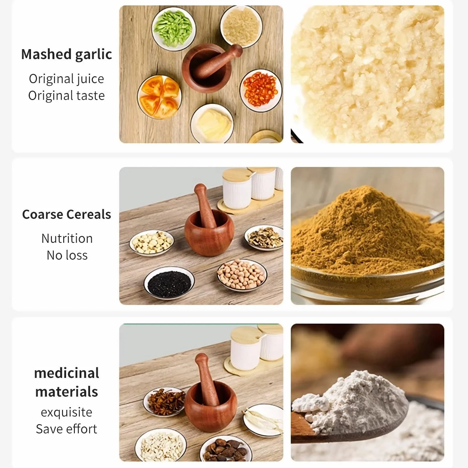 Ступка с пестиком Деревянная для измельчения чеснока и специй, фото №5